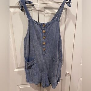Ocean Drive Blue Tie-Shoulder Romper with Button Front